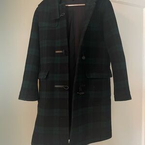 80% Wool Black and Green Plaid Coat